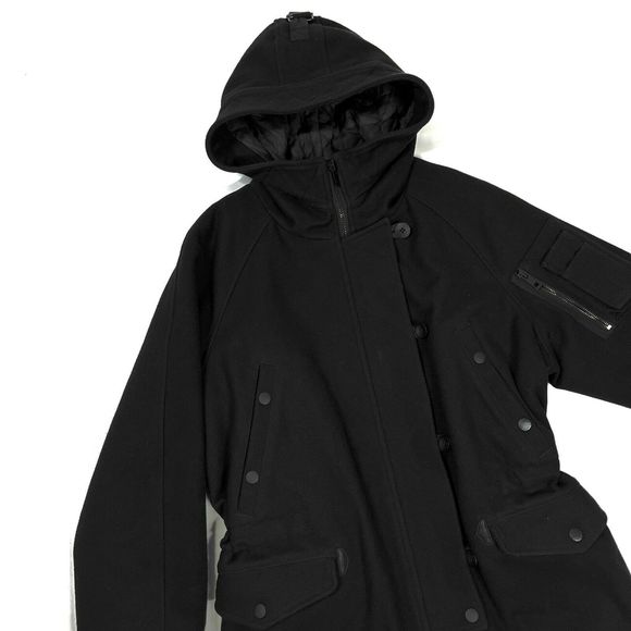 rag & bone Wool Coat 2 Black Hood Long Winter Womens Quilted Warm Parka Hooded - Picture 1 of 12